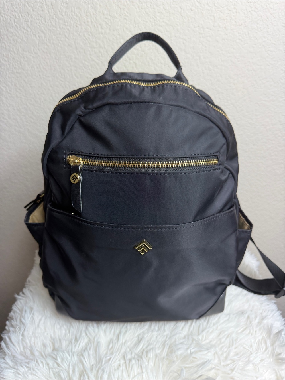 Allancia Black Nylon Backpack with Gold Hardware and Trolley Sleeve NWOT